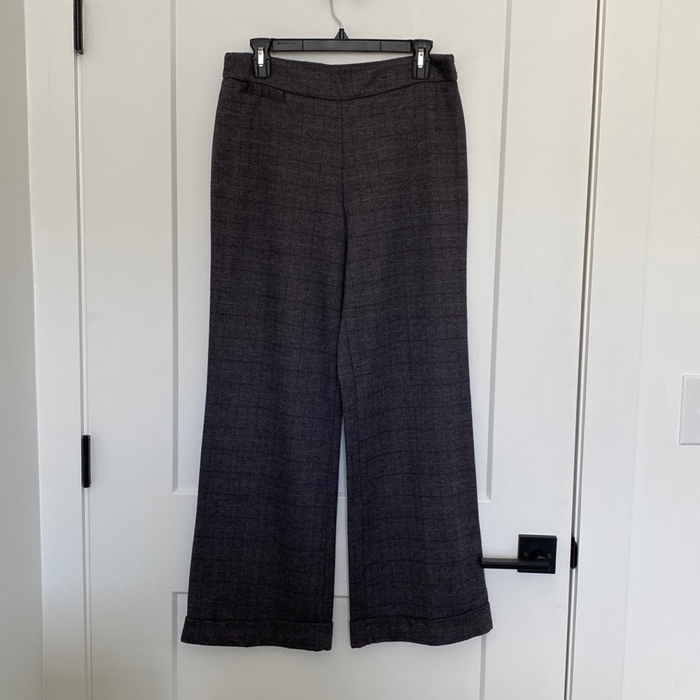 New York & Company Wide Leg Grey Plaid Dress Pant